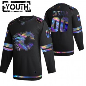 Dětské Hokejový Dres Calgary Flames Personalizované 2021-22 Duhová holografická Černá Authentic
